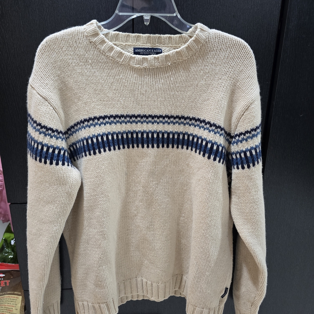 American Eagle Outfitters Women's Beige and Blue Sweater